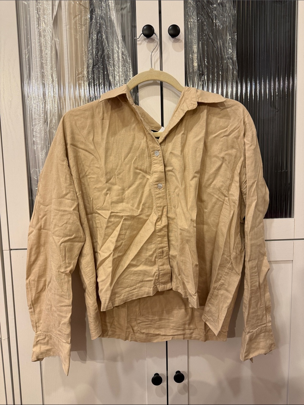 Ann Taylor Tan Button-Front Casual Shirt